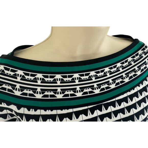 Max Studio Black Green White Boatneck Geometric Print Dress Sheath Size M Office - Picture 2 of 7